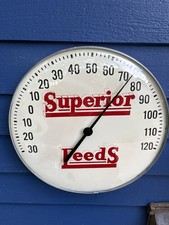 Vintage Superior Feeds Round Wall Advertising Thermometer Glass Works picture