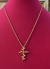 Vintage Goldtone Cross Shaped Rose Flower Plant Pendant Necklace Christian 11