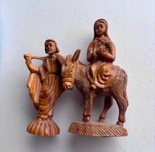 Hand Carved Olive Wood Figurines Mary/Jesus on Donkey Joseph Made in Bethlehem picture
