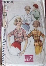 Vtg 1960s Simplicity 4056 Shirt Blouse Top  SEWING PATTERN 34 bust picture
