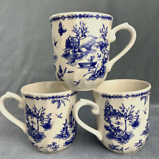 3 Churchill Toile Blue Scalloped Mugs Cups picture