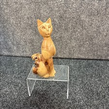 Vtg~Hand Carved Burl or Parasite Wood Cat~Indonesia~6.5