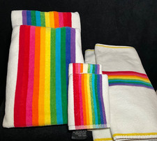 Vintage Terriville 6 Piece Towel Set Rainbow Stripe on White-Rare-Made in Brazil picture
