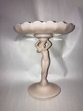 Cambridge Crown Tuscan Vintage Pink Statuesque Figural Lady Glass Compote 7 3/4