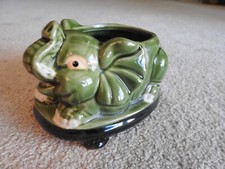Vintage Green Glazed Elephant Planter Boho Asian Art Pottery  3 3/4