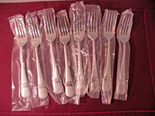 8 Oneida Heirloom, Satin Astragal Dessert Salad Forks Glossy Accent Stainless 7