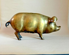 Vintage Large Brass Piggy Bank, Weighs 3.2 Lbs, 9 1/2