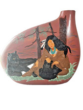 Vintage Dixon Pottery Vase Native American Woman Panther 3D Ceramic Southwest Ar picture
