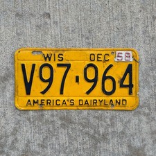 1957 1958 Wisconsin License Plate Auto Tag Garage Decor Vintage V97 964 picture