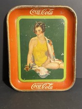 Vintage 1929 Coca-Cola Metal Serving Tray Bathing Girl Yellow Swimsuit Original picture