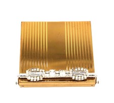 Vintage - Volupte - Gold Toned Compact Clear Rhinestones - Mid Century picture