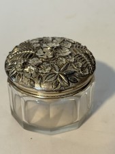 Antique Art Nouveau Sterling Silver Paneled  Glass Powder Jar HENNEGEN BATES CO picture