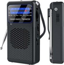 Portable AM FM Radio Compact Transistor Radio Pocket Radio Silver NYS NEW.. picture