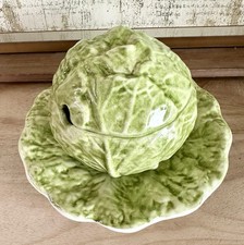 Vintage Magolica Cabbageware Soup or Sauce Tureen w/ Lid & Plate, Italy picture
