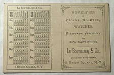 Victorian Jewelers Trade Card  Boutillier 1880 Calendar Watches Clock NYC B29 picture