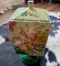Vintage Hand -Painted Canister Jar Italian Pottery With Lid 6.75