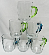 Pasabahce Vintage Turkish Glass mug cup set of 6 Green & Blue handles clear picture