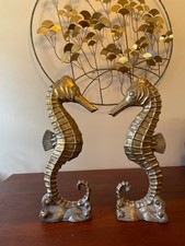 Pair of Vtg Mid Century Modern Brass Seahorse Statues Hollywood Regency MCM picture