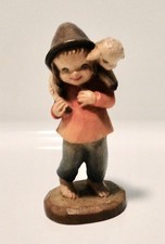 Vintage ANRI Ferrandiz Wood Carved BOY CARRYING LAMB Figurine 2 3/4