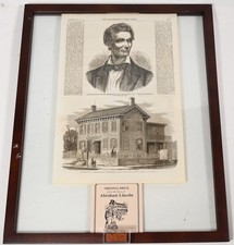 Framed ORIGINAL BRICK from the HOME of ABRAHAM LINCOLN w/ Newspaper + picture