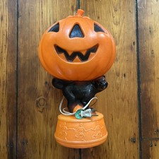 Vntg 60s Jack-o’-lantern, Black Cat Skeletons Halloween Blow Mold *Needs Bulb* picture