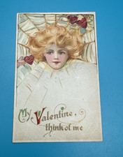 VTG Samuel Schmucker My Valentine Think of Me Lady Webs 1900s Postcard picture