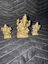 Lot of 3 Brass Ganesha Statues Hindu Elephant God Ganapati India picture