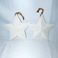 Vintage Pair of 2 Wooden Amish Barn Stars White Christmas Ornaments Folk Art picture