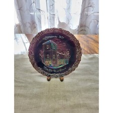 Vintage 1971 Fenton Christmas Plate Amethyst Carnival Glass The Old Brick Church picture
