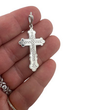 Russian Orthodox Three Bar 925 Sterling Silver Cross Pendant Save US  Men Women picture