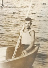 Handsome Boatman Crossing River 1940s Vintage B&W Photo picture