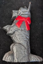 Vtg Cast Iron Scottie Dog Door Stop Scottish Terrier Red Bow Cute picture