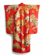 Vintage 1970 Uchikake Gold Embroidered Silk Japanese Wedding Bride Kimono Robe picture