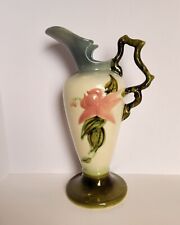 VTG Large Hull Pottery Pitcher/Vase Ewer Ornate Handle Glossy Woodland Florals  picture