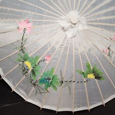 Chinese Art Parasol Bamboo Frame Silk Umbrella Lg 40