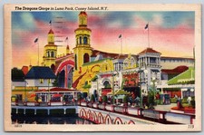 Vintage Luna Park Dragons Gorge Coney Island NY Linen Postcard 1951 C290 picture