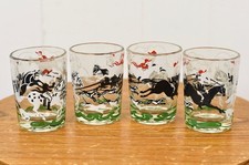 Vintage 1950s Hazel Atlas Fox Hunt Tally Ho Hand Painted Shot Glass Set of 4 picture