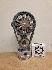 Stainless Steel Face Chevy Small block Timing Chain Clock, Motorized, Rotating. picture