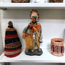 Native American Indian Hand Painted Ceramic Figure Man Woman Couple Vintage picture