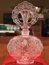 Vintage Fenton Dusty Rose Pink Cut Glass Rose Trellis Perfume Bottle 1980 6.5” picture