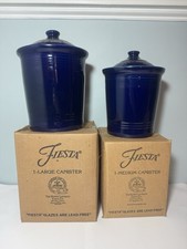 Fiesta Cobalt Blue Set Of 2 Canisters Original Box 3 QT Med 2 QT Large Retired picture
