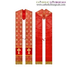 NEW Metallic Red V-Cut Priest Stole, V-Cut Priest Stole with Cross Embroidery picture