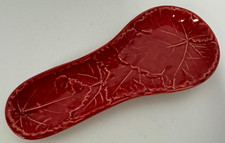 Olfaire Portugal Red Majolica Leaf Spoon Rest Vintage Ceramic Embossed Kitchen picture