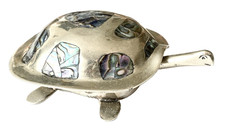 *RARE* VTG MEXICO ALPACA SILVER IRIDESCENT ABALONE INLAY TURTLE TRINKET PILL BOX picture