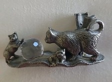 Vintage Pewter WAPW Figurine Cat Kittens Crystal Ball Great Britain 1980's EX picture