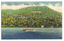 Blue Mountain Lake NY Postcard Boat Adirondack Mountains picture
