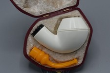 Smooth Rhodesian Pipe BLOCK MEERSCHAUM-NEW-HAND CARVED Reverse Calabash #800 picture