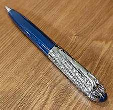 Cartier Guilloche Iced Blue Lacquer Ballpoint Pen Luxury Gift - New In Box picture