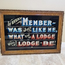 RARE Antique ODD FELLOWS Reverse Painted Glass Sign Original Frame Idaho Falls picture