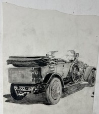 Original Vintage Rolls Royce Convertible Automobile Hand Drawn Pencil Artwork picture